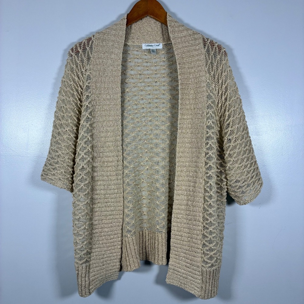 Coldwater Creek Cardigan L Crochet Coastal Grandma Cottage Layer Spring Summer
